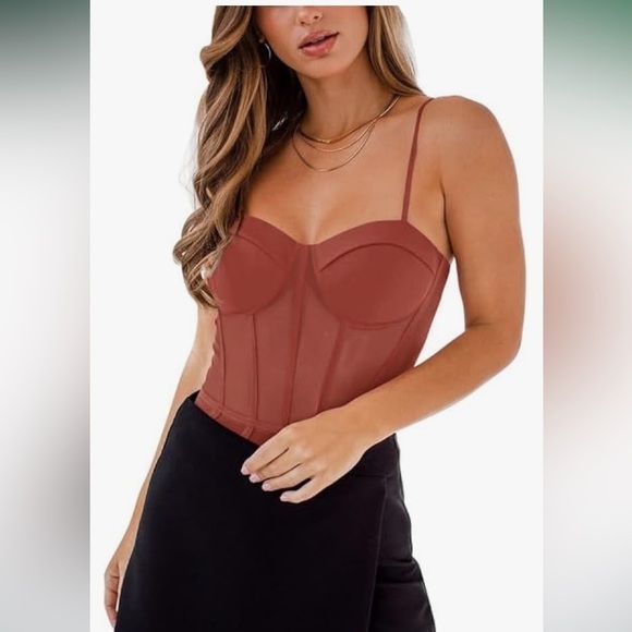NWT REORIA Trendy Sexy Mesh Sheer Spaghetti Strap Bodysuit with Built in Bra - Picture 3 of 8